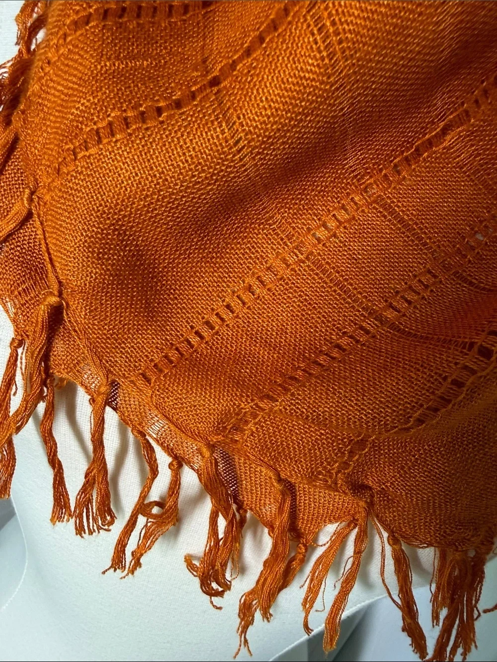 Square orange scarf with fringe boho, western, woven